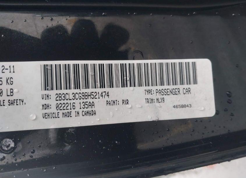 Photo 9 of 2011 Dodge Charger (VIN 2B3CL3CG9BH521474)