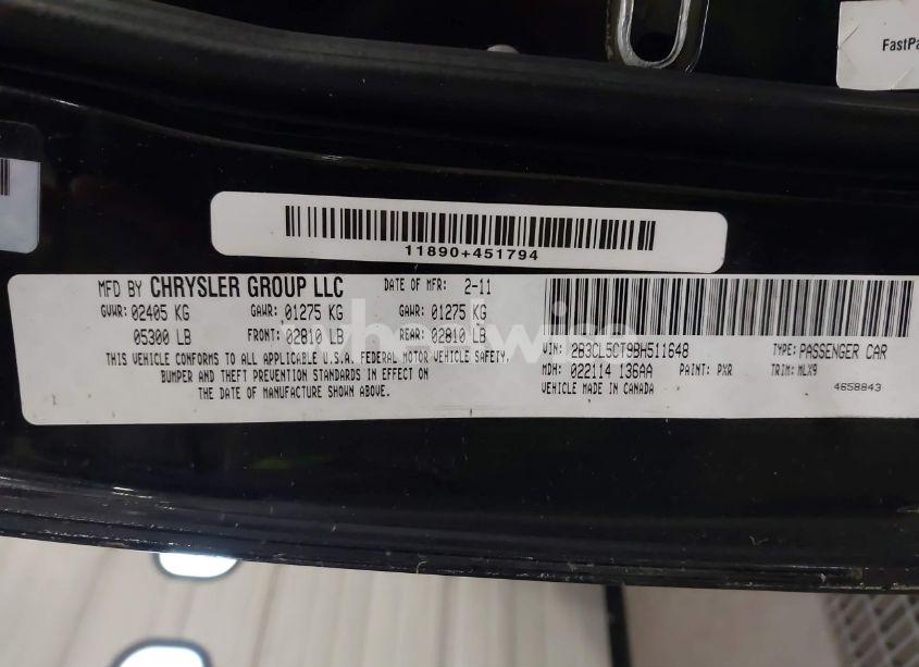 Photo 9 of 2011 Dodge Charger R/T (VIN 2B3CL5CT9BH511648)