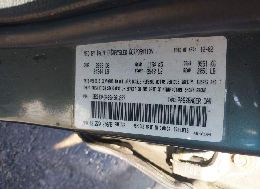 Photo 9 of 2003 Dodge Intrepid SE (VIN 2B3HD46R03H561207)