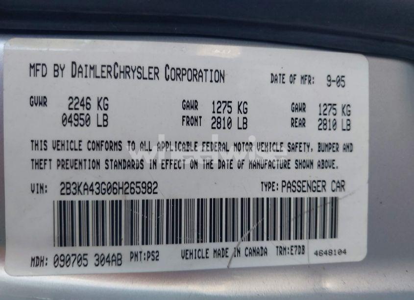 Photo 9 of 2006 Dodge Charger (VIN 2B3KA43G06H265982)