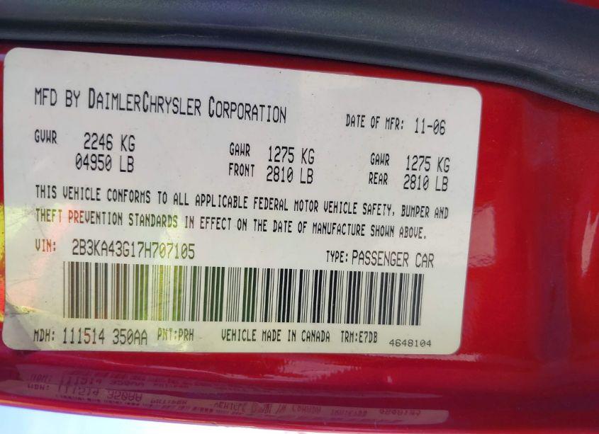 Photo 9 of 2007 Dodge Charger (VIN 2B3KA43G17H707105)