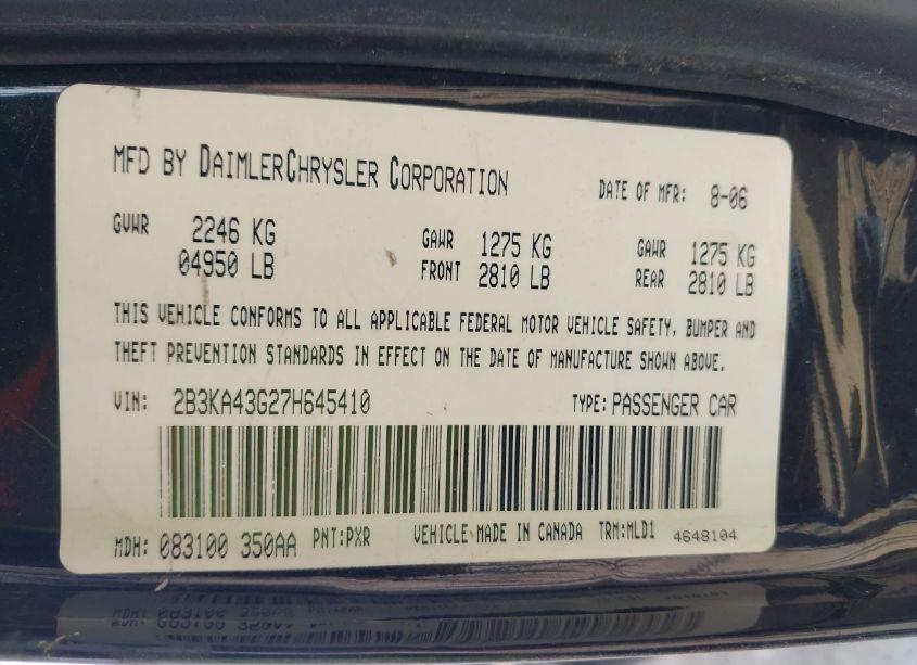 Photo 9 of 2007 Dodge Charger (VIN 2B3KA43G27H645410)