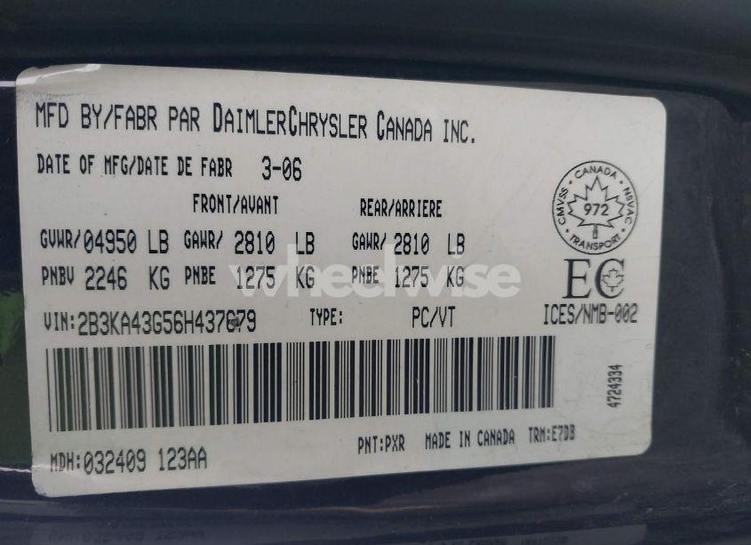 Photo 9 of 2006 Dodge Charger (VIN 2B3KA43G56H437679)