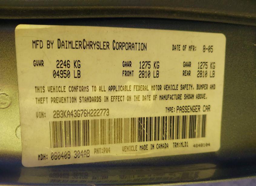 Photo 9 of 2006 Dodge Charger (VIN 2B3KA43G76H222773)