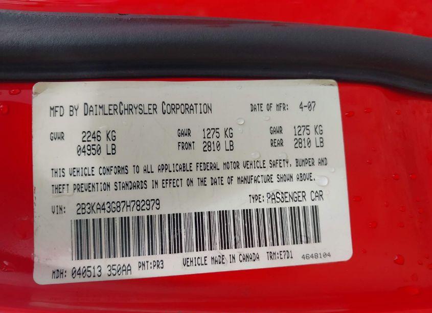 Photo 9 of 2007 Dodge Charger (VIN 2B3KA43G87H782979)