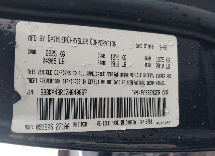 Photo 9 of 2007 Dodge Charger (VIN 2B3KA43R17H640667)