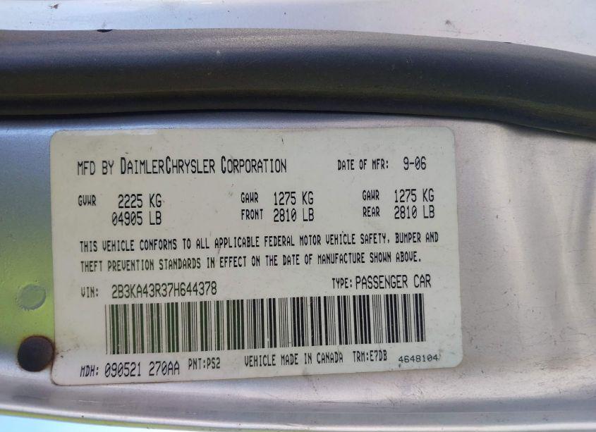 Photo 9 of 2007 Dodge Charger (VIN 2B3KA43R37H644378)