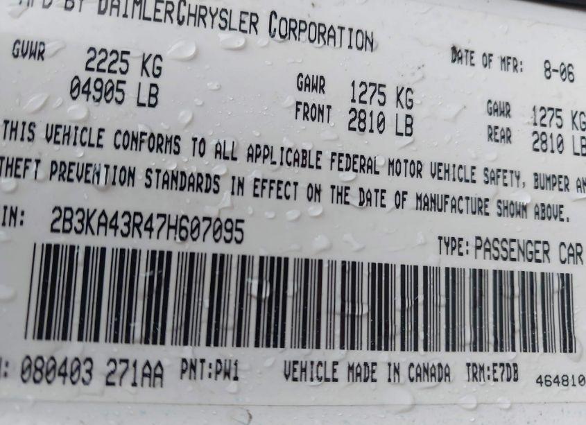 Photo 9 of 2007 Dodge Charger (VIN 2B3KA43R47H607095)