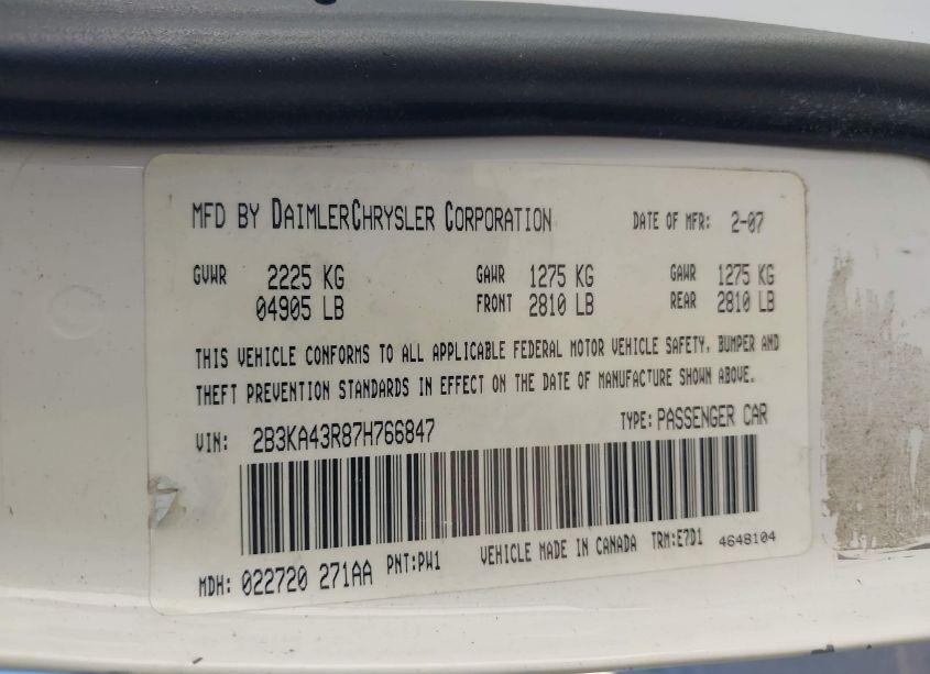 Photo 9 of 2007 Dodge Charger (VIN 2B3KA43R87H766847)