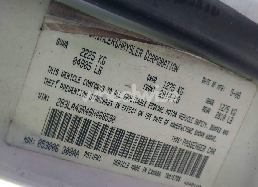 Photo 9 of 2006 Dodge Charger (VIN 2B3LA43R46H468590)