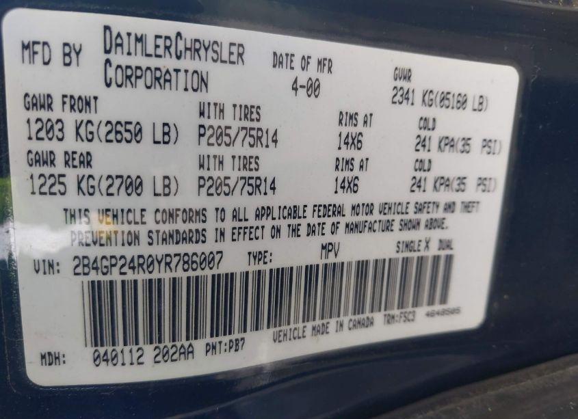 Photo 9 of 2000 Dodge Grand CARAVAN (VIN 2B4GP24R0YR786007)