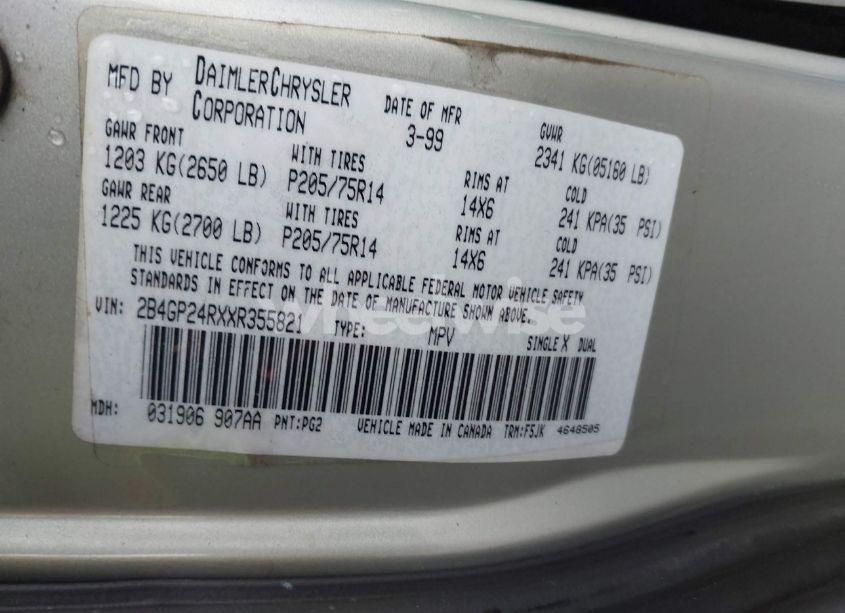 Photo 9 of 1999 Dodge Grand CARAVAN (VIN 2B4GP24RXXR355821)