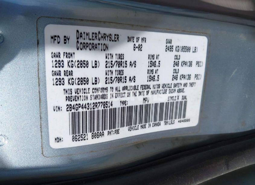 Photo 9 of 2002 Dodge Grand CARAVAN SPORT (VIN 2B4GP44312R778514)
