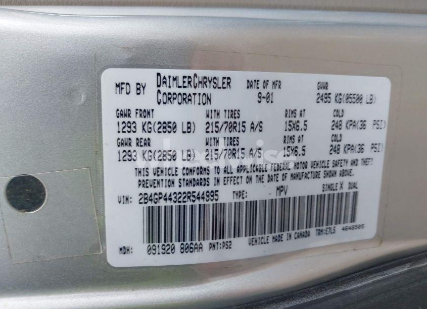 Photo 9 of 2002 Dodge Grand CARAVAN SPORT (VIN 2B4GP44322R544995)