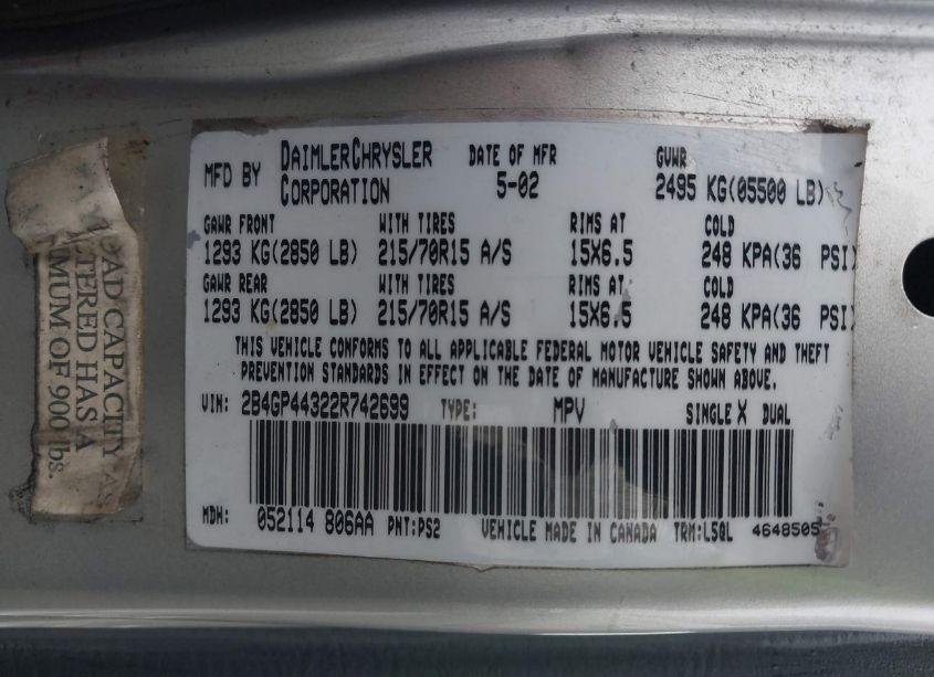 Photo 9 of 2002 Dodge Grand CARAVAN SPORT (VIN 2B4GP44322R742699)