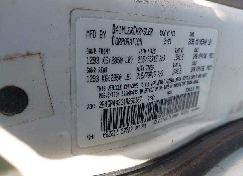 Photo 9 of 2001 Dodge Grand CARAVAN SPORT (VIN 2B4GP44331R262167)