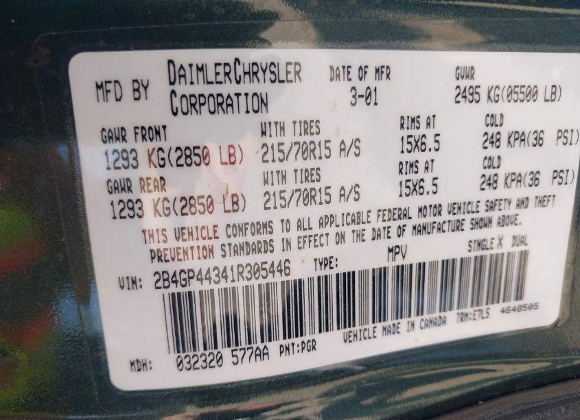 Photo 9 of 2001 Dodge Grand CARAVAN SPORT (VIN 2B4GP44341R305446)