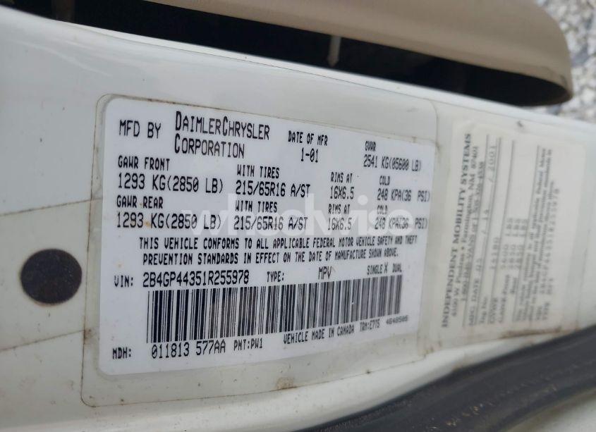 Photo 9 of 2001 Dodge Grand CARAVAN SPORT (VIN 2B4GP44351R255978)
