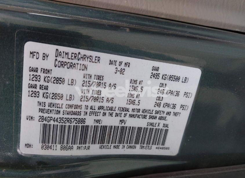 Photo 9 of 2002 Dodge Grand CARAVAN SPORT (VIN 2B4GP44352R675886)