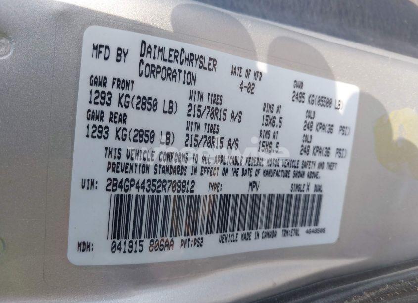 Photo 9 of 2002 Dodge Grand CARAVAN SPORT (VIN 2B4GP44352R709812)