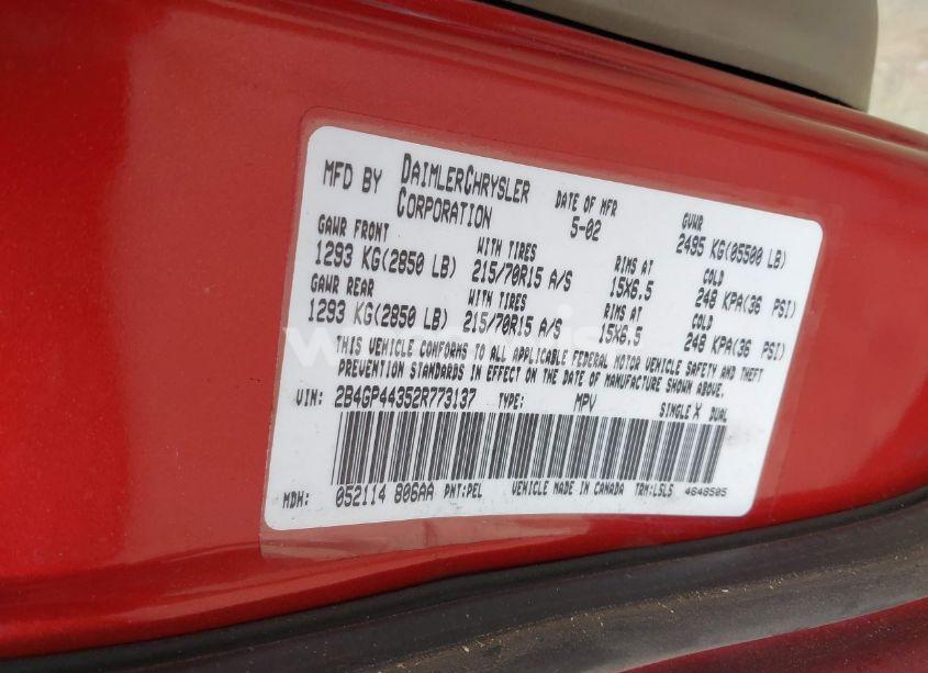 Photo 9 of 2002 Dodge Grand CARAVAN SPORT (VIN 2B4GP44352R773137)