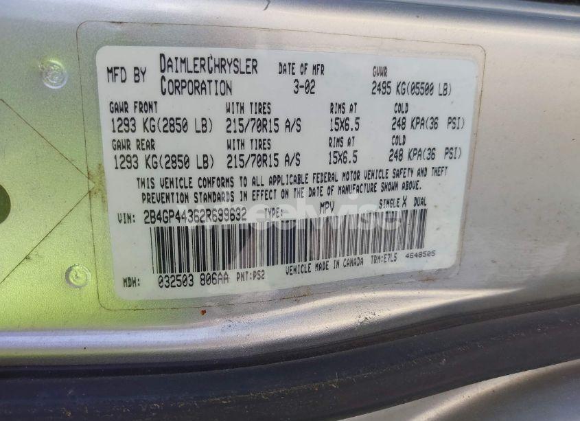 Photo 9 of 2002 Dodge Grand CARAVAN SPORT (VIN 2B4GP44362R699632)