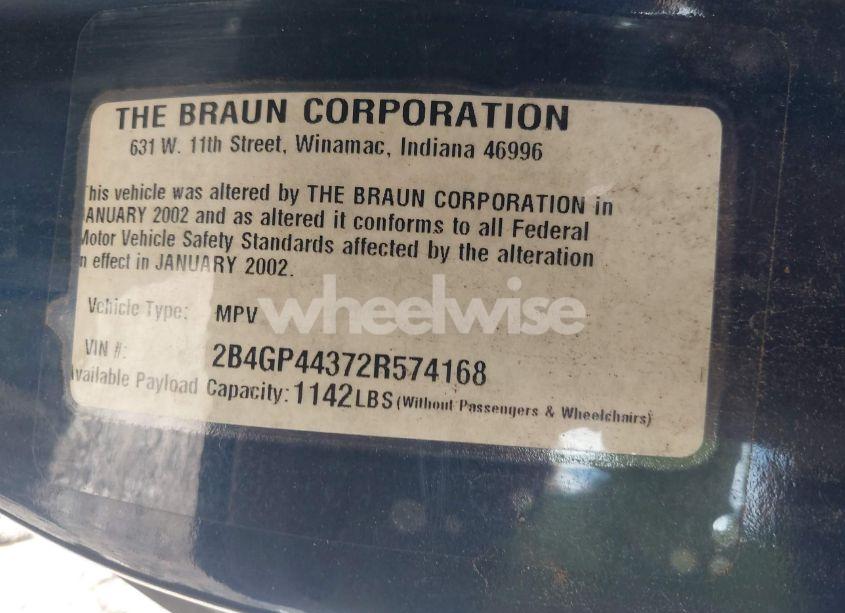 Photo 9 of 2002 Dodge Grand CARAVAN SPORT (VIN 2B4GP44372R574168)