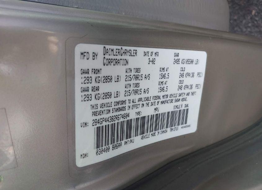 Photo 9 of 2002 Dodge Grand CARAVAN SPORT (VIN 2B4GP44382R674604)