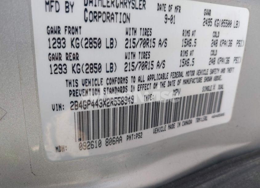 Photo 9 of 2002 Dodge Grand CARAVAN SPORT (VIN 2B4GP443X2R558949)