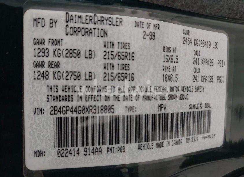 Photo 9 of 1999 Dodge Grand CARAVAN SE (VIN 2B4GP44G0XR318805)