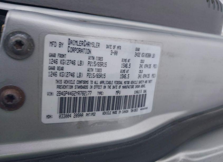 Photo 9 of 2000 Dodge Grand CARAVAN SE (VIN 2B4GP44G2YR782177)
