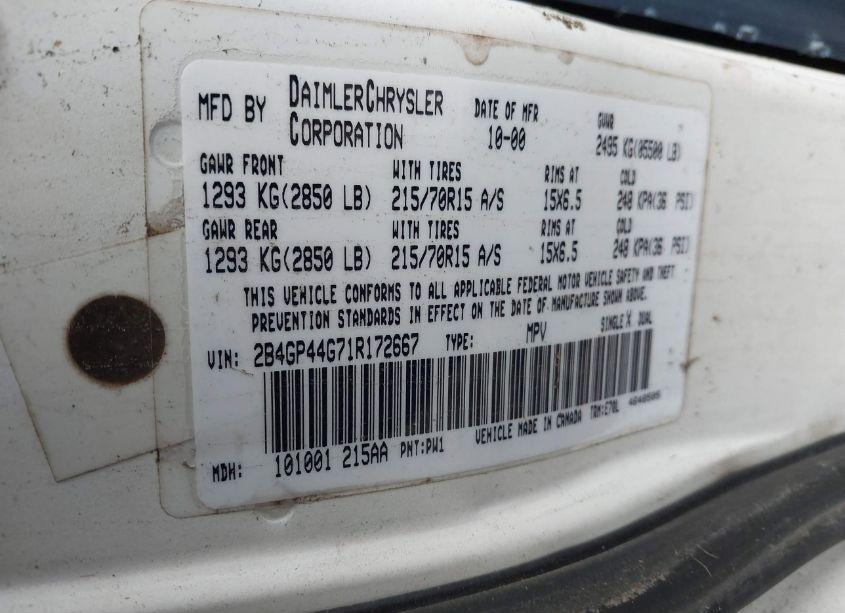 Photo 9 of 2001 Dodge Grand CARAVAN SPORT (VIN 2B4GP44G71R172667)