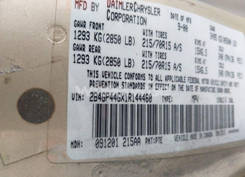 Photo 9 of 2001 Dodge Grand CARAVAN SPORT (VIN 2B4GP44GX1R144460)