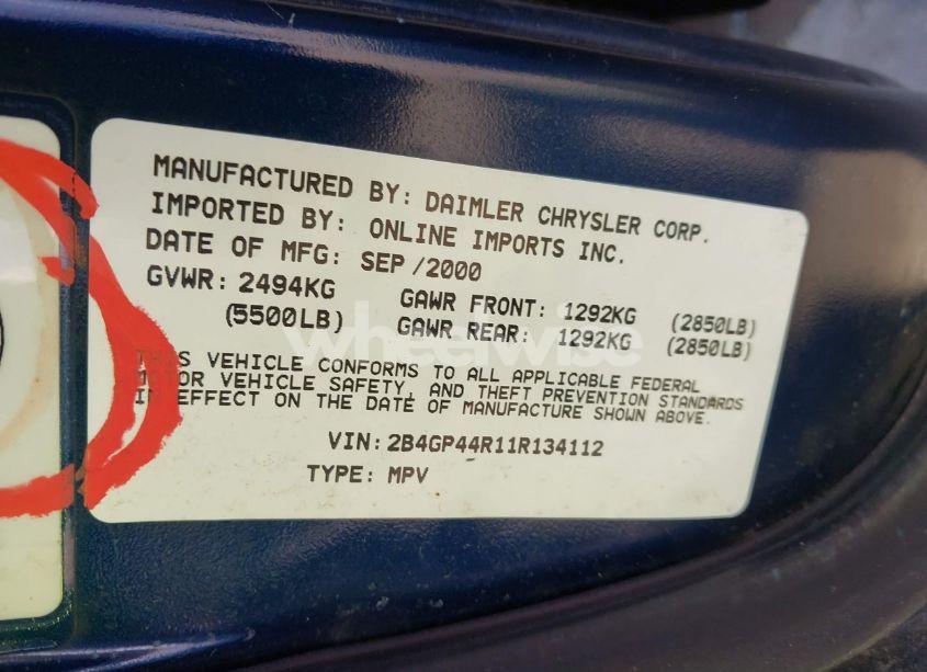 Photo 9 of 2001 Dodge Grand CARAVAN SPORT (VIN 2B4GP44R11R134112)