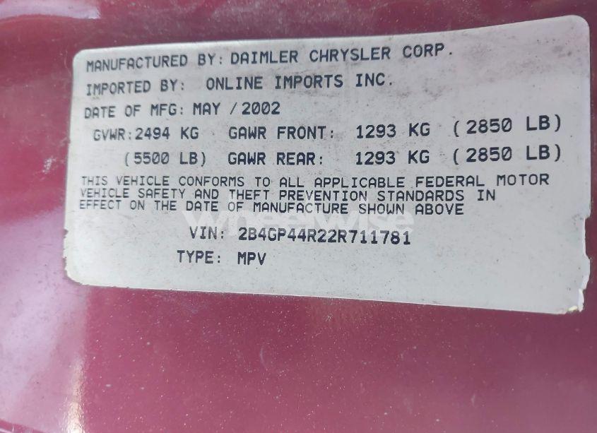 Photo 9 of 2002 Dodge Grand CARAVAN SPORT (VIN 2B4GP44R22R711781)