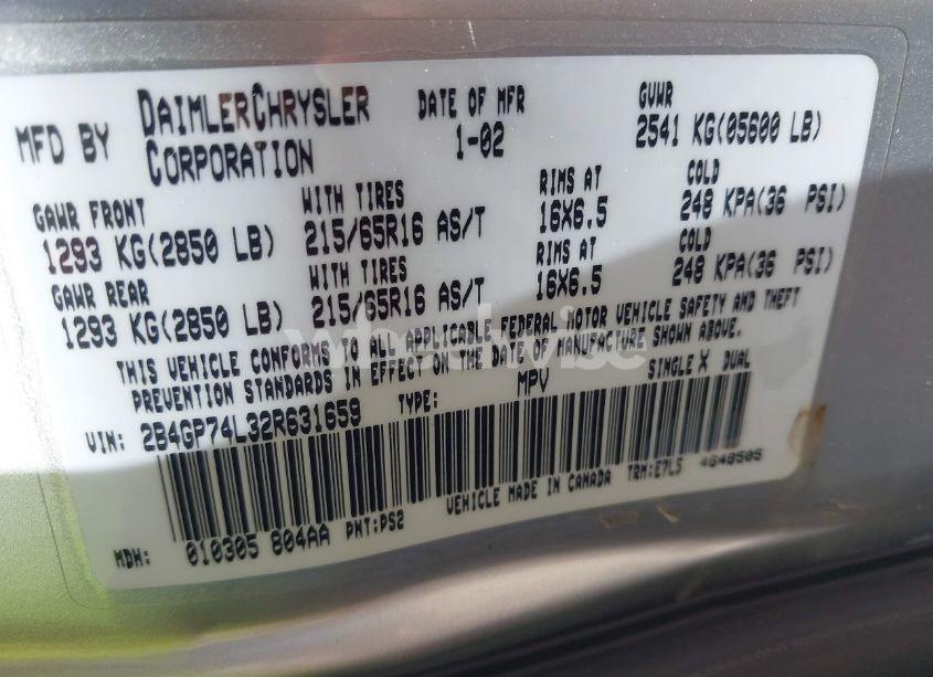 Photo 9 of 2002 Dodge Grand CARAVAN EX (VIN 2B4GP74L32R631659)