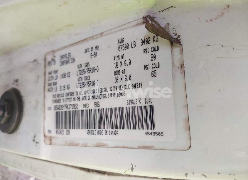 Photo 9 of 1994 Dodge Ram WAGON B350 (VIN 2B5WB35Y7RK171952)