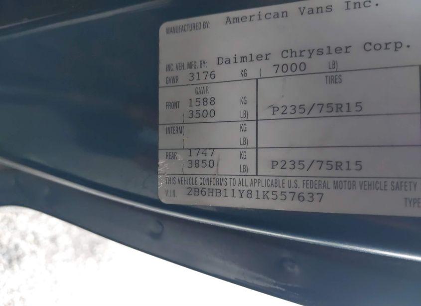 Photo 9 of 2001 Dodge Ram VAN 1500 CONVERSION (VIN 2B6HB11Y81K557637)