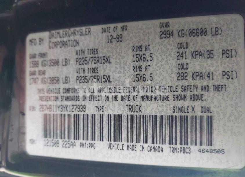 Photo 9 of 2000 Dodge Ram VAN 1500 CONVERSION (VIN 2B7HB11Y3YK127939)