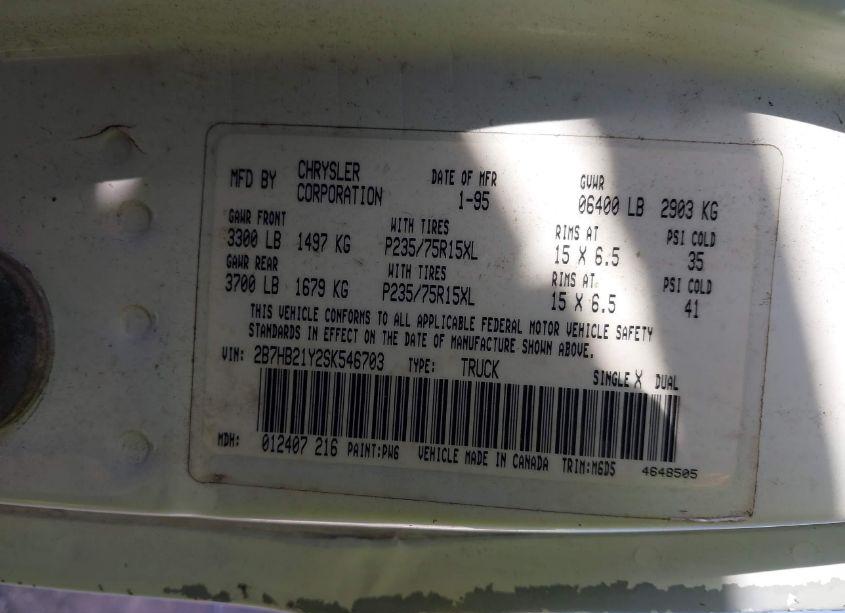 Photo 9 of 1995 Dodge Ram VAN B2500 (VIN 2B7HB21Y2SK546703)