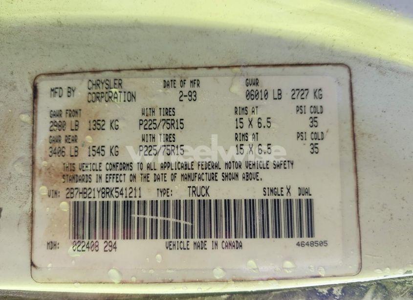 Photo 9 of 1994 Dodge Ram VAN B250 (VIN 2B7HB21Y8RK541211)