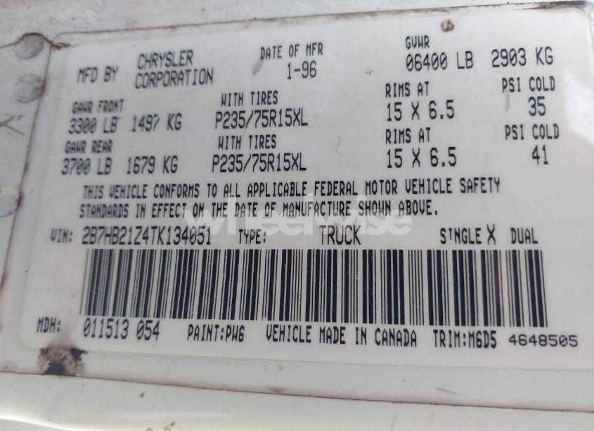 Photo 9 of 1996 Dodge Ram VAN B2500 (VIN 2B7HB21Z4TK134051)