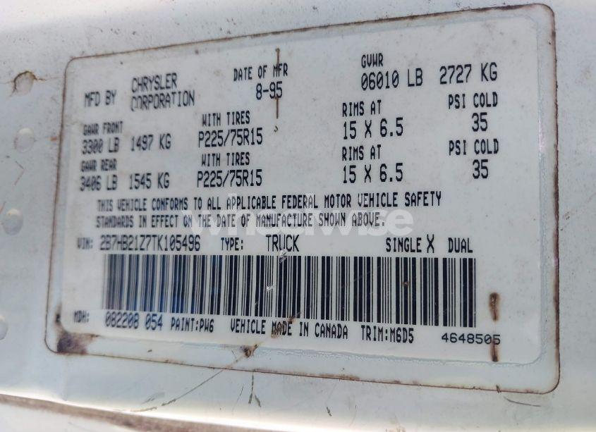 Photo 9 of 1996 Dodge Ram VAN B2500 (VIN 2B7HB21Z7TK105496)
