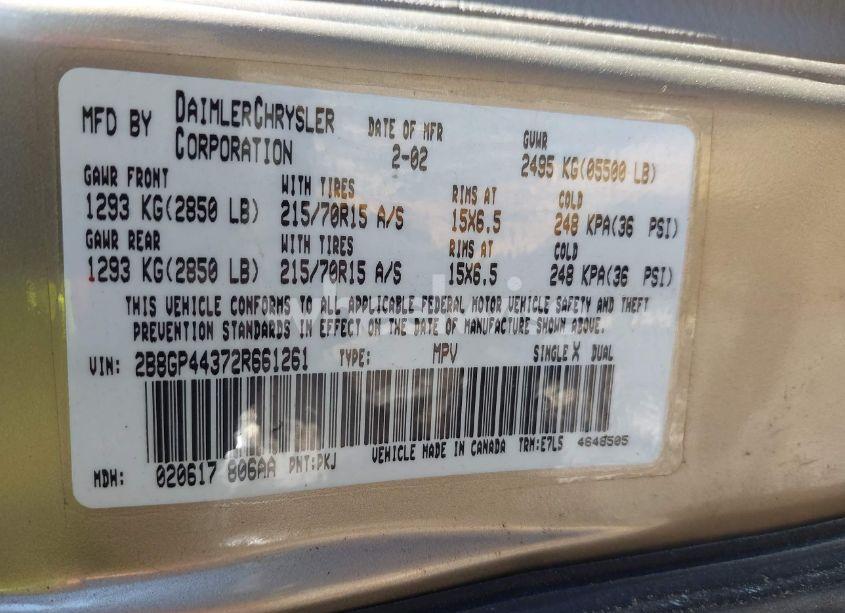 Photo 9 of 2002 Dodge Grand CARAVAN SPORT (VIN 2B8GP44372R661261)