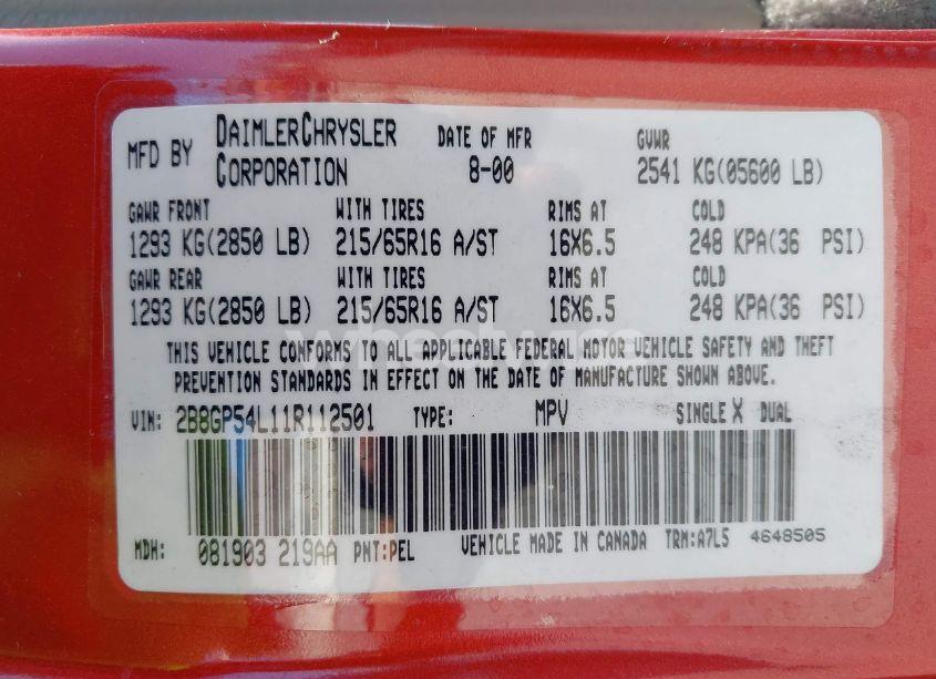 Photo 9 of 2001 Dodge Grand CARAVAN ES (VIN 2B8GP54L11R112501)