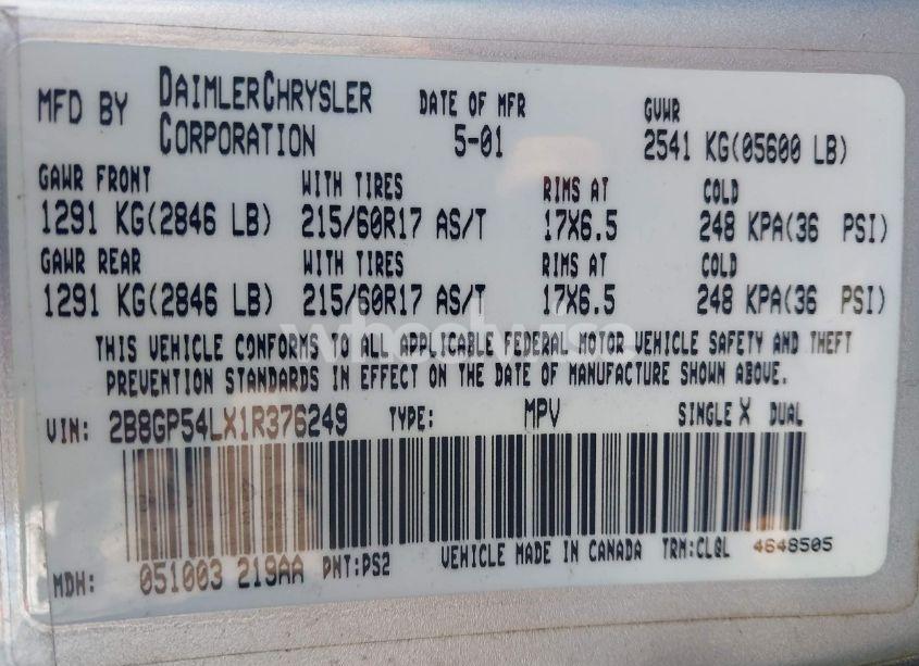 Photo 9 of 2001 Dodge Grand CARAVAN ES (VIN 2B8GP54LX1R376249)