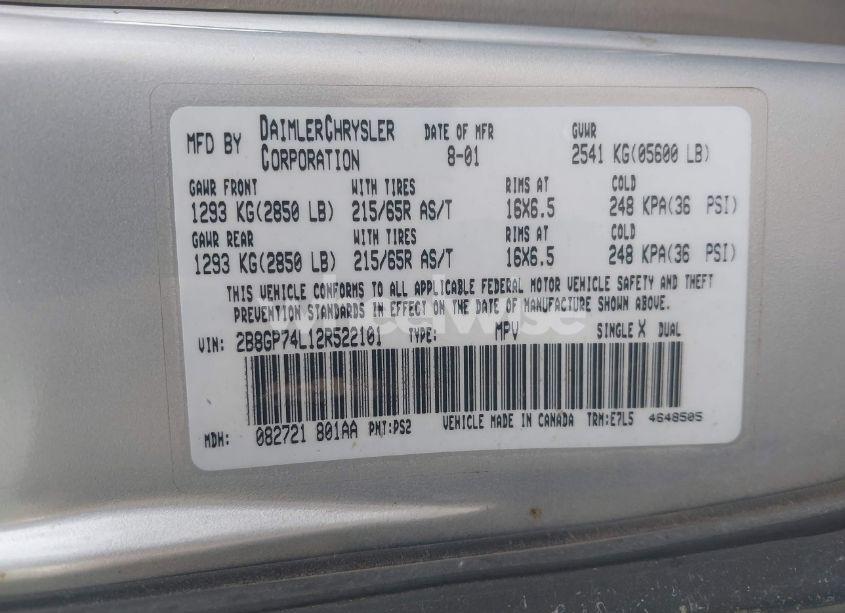 Photo 9 of 2002 Dodge Grand CARAVAN EX (VIN 2B8GP74L12R522101)