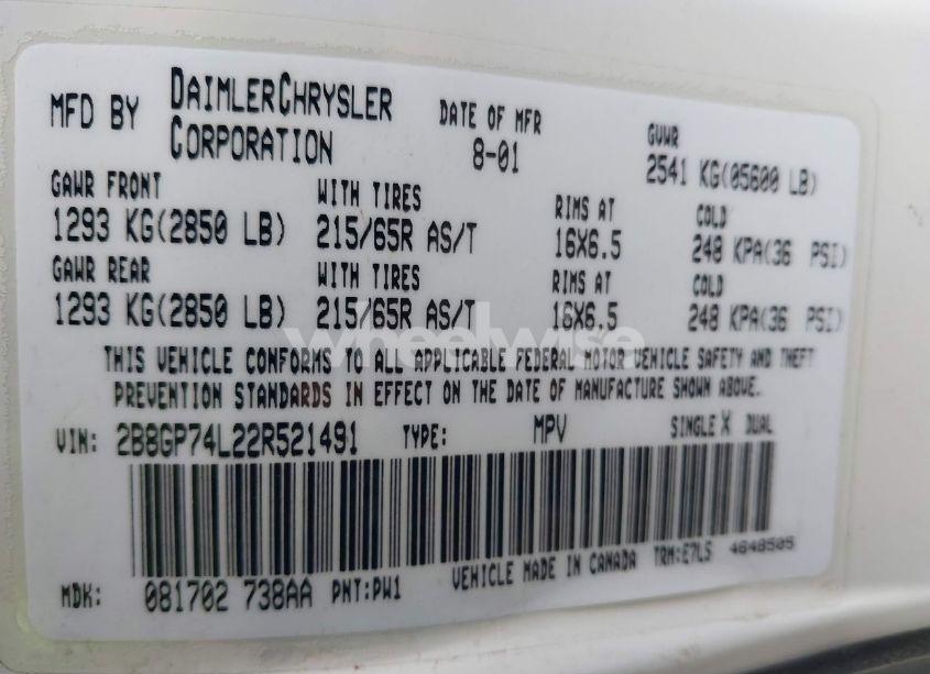 Photo 9 of 2002 Dodge Grand CARAVAN EX (VIN 2B8GP74L22R521491)