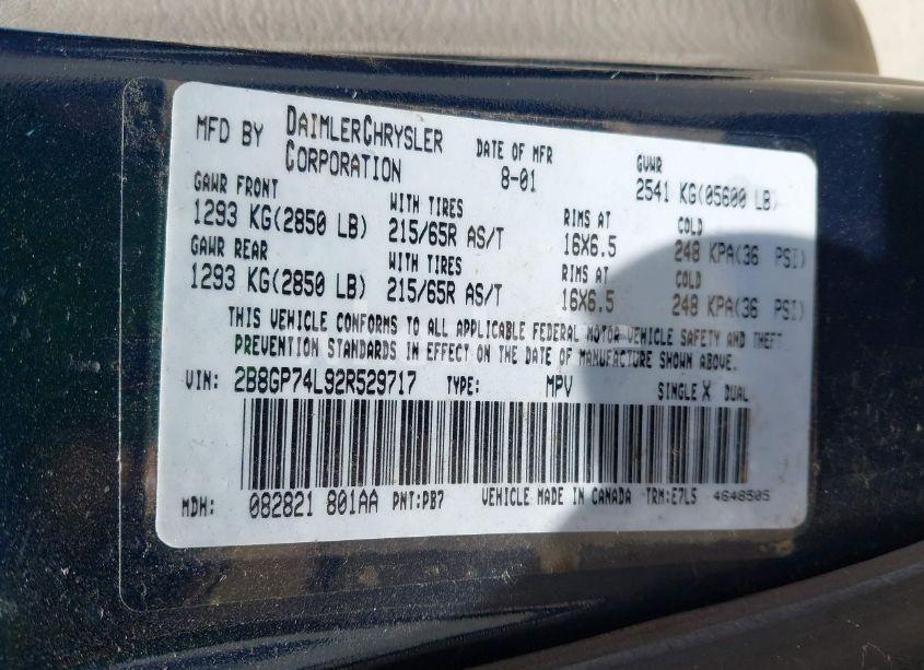 Photo 9 of 2002 Dodge Grand CARAVAN EX (VIN 2B8GP74L92R529717)