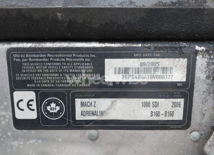 Photo 9 of 2006 Ski Doo MACH Z (VIN 2BPSAB6A26V000377)